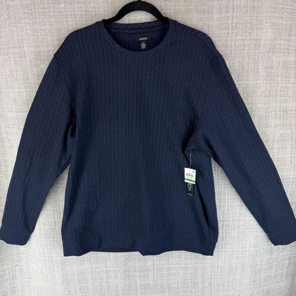 Alfani Sweater Unisex L Navy Heather Striped Crew Neck Tight-Knit Pullover